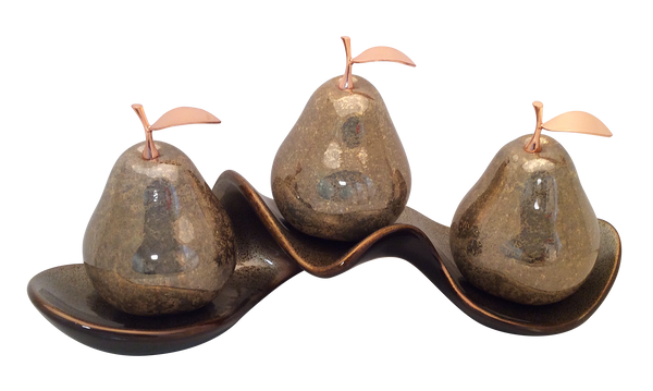 Champagne Ceramic  Pears with Gold-Rose Stem