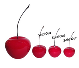 Sculptural Red Ceramic Cherries with Silver Stem