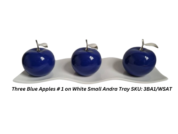 Blue ceramic Apples With Silver Stem