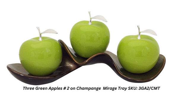 Green Ceramic  Apples With Silver Stem