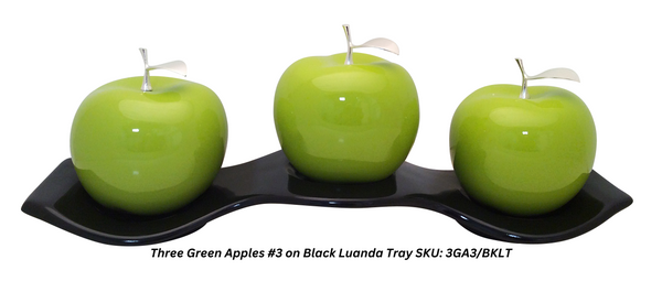 Green Ceramic  Apples With Silver Stem