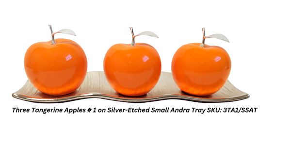 Tangerine Ceramic Apples with Silver Stem & Leaves