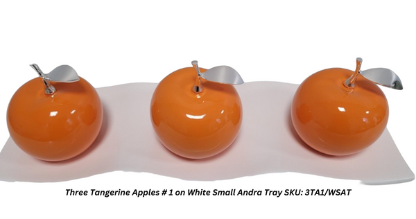 Tangerine Ceramic Apples with Silver Stem & Leaves