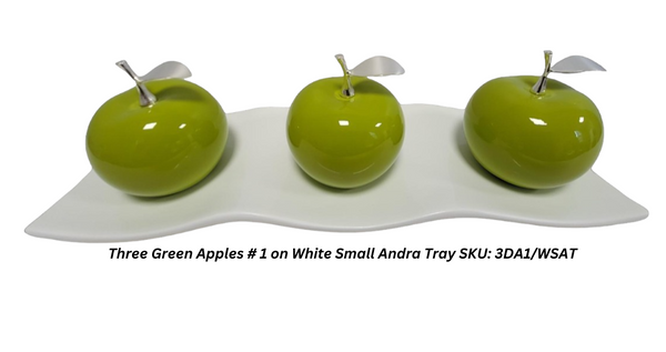 Green Ceramic  Apples With Silver Stem