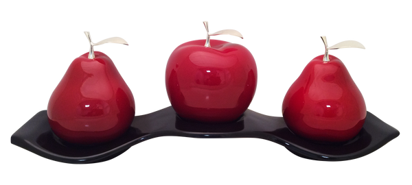 Three Red Ceramic Pears  # 3 on White Luanda  Tray