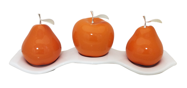 Three   Ceramic Tangerine   Pears  # 3 on Luanda  Tray