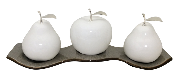 Three White Ceramic Pears  # 3 on Luanda  Tray