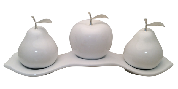 Three White Ceramic Pears  # 3 on Luanda  Tray