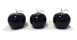 Three Black Ceramic Apples # 2 on White  Medium Andra Tray