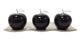Three Black Ceramic Apples # 2 on White  Medium Andra Tray