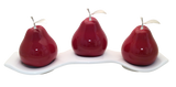 Three Red Ceramic Pears  # 3 on White Luanda  Tray