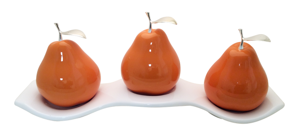 Three   Ceramic Tangerine   Pears  # 3 on Luanda  Tray