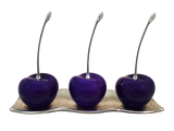 Three Violet Ceramic Cherries # 1  on White  Medium Andra Tray