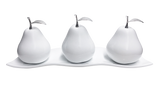 Three White Ceramic Pears # 2 on White Medium Ceramic Andra Tray