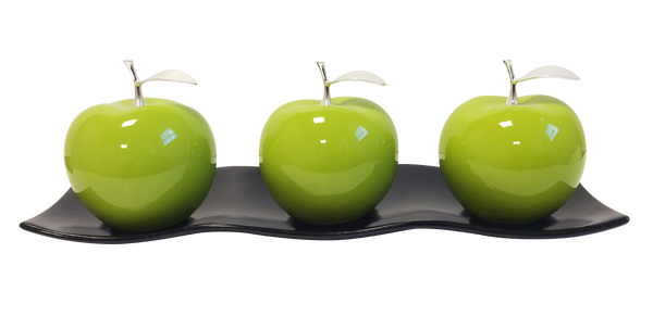 Green Ceramic  Apples With Silver Stem