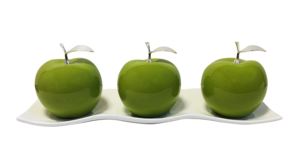 Green Ceramic  Apples With Silver Stem