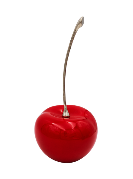 Sculptural Red Ceramic Cherries with Silver Stem