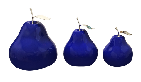 Ceramic Fruit - Blue   Pears with Silver Stem