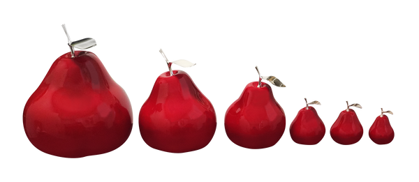 Ceramic Fruit - Red  Pears with Silver Stem