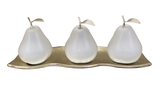 Three White Ceramic Pears # 2 on White Medium Ceramic Andra Tray