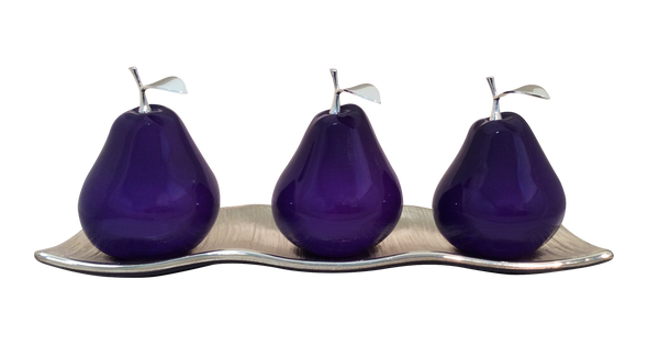Three Violet Ceramic Pears # 2 on White  Medium  Andra Tray