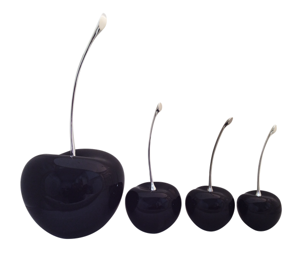 Black Ceramic Cherries with Silver Stems