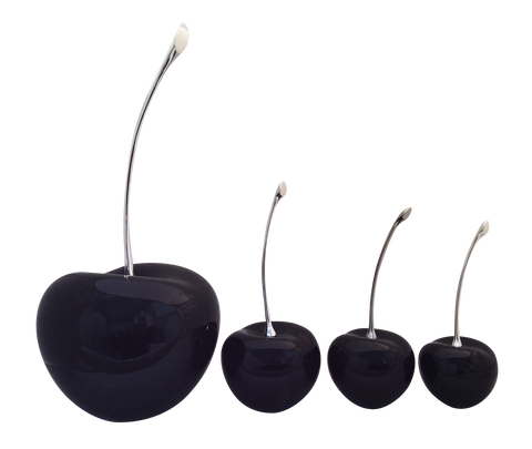 Black Ceramic Cherries with Silver Stems