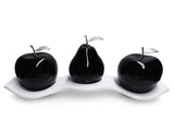 Three Black  Ceramic Apples # 3 on  White Luanda  Tray