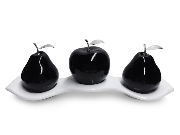 Three   Ceramic Black   Pears  # 3 on Luanda  Tray