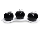 Three Black  Ceramic Apples # 3 on  White Luanda  Tray