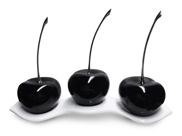 Three Black Cherries # 3 on White  Luanda Tray