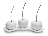 Three White Ceramic  Cherries # 3 on White  Luanda Tray