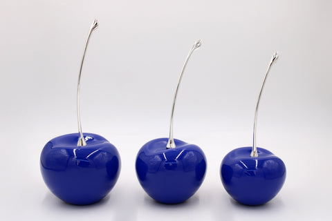 Blue Ceramic Cherries   with Silver Stem