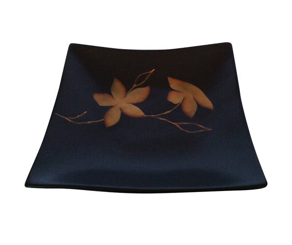 Ceramic Square  Floral Gold Tray