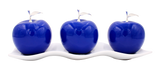 Blue ceramic Apples With Silver Stem