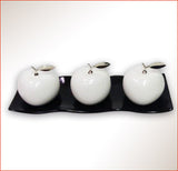Ceramic Fruit - White Apples with Silver Stem